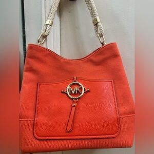 Michael Kors Vibrant Orange Shoulder Bag with Gold Accents